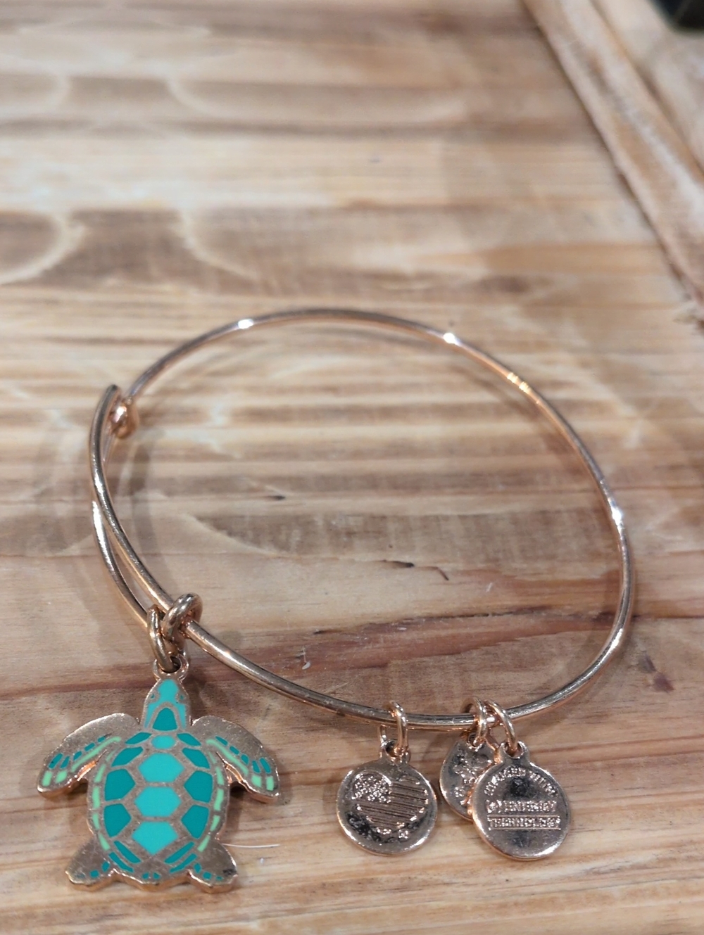 Alex and Ani Rose Gold Tone w Turquoise Turtle Go With The Slow Retired Rare